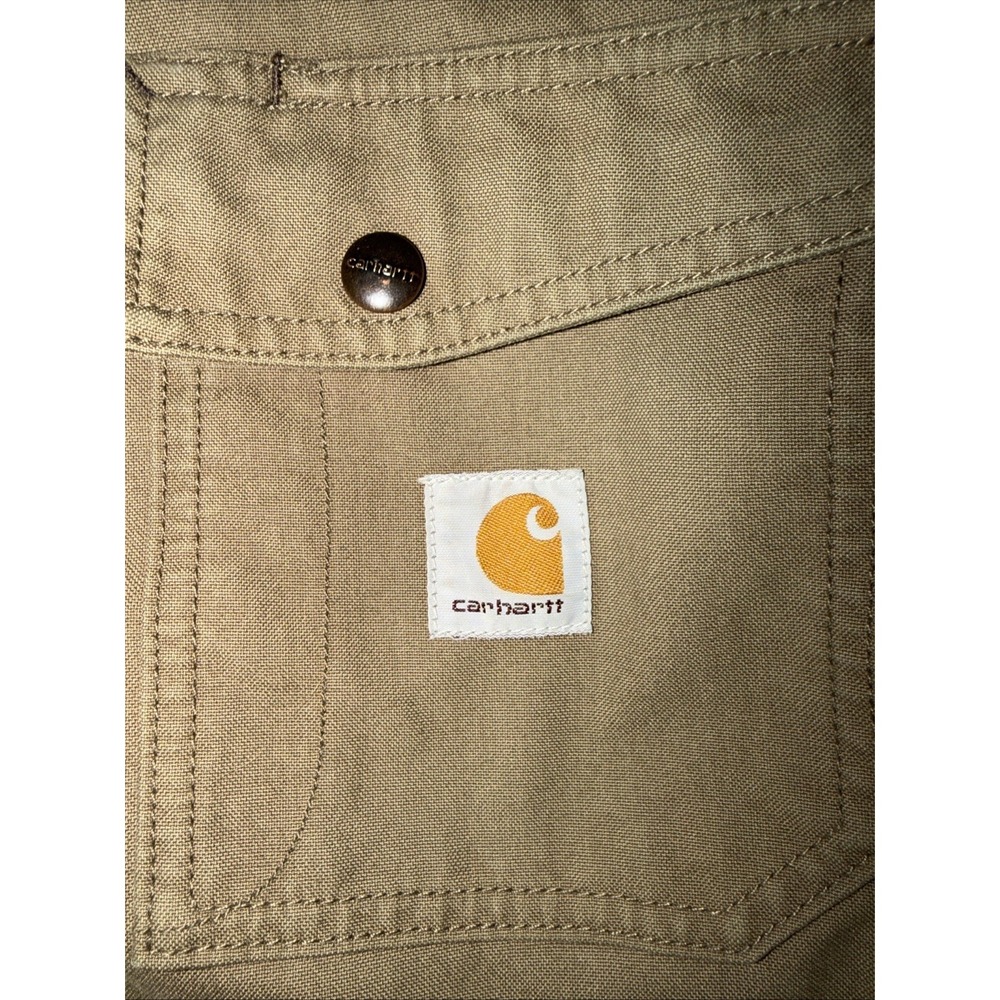 Carhartt Mens Sz M Quick Duck Canvas Fleece Lined Chore Jacket Fleece Hood - Picture 4 of 9
